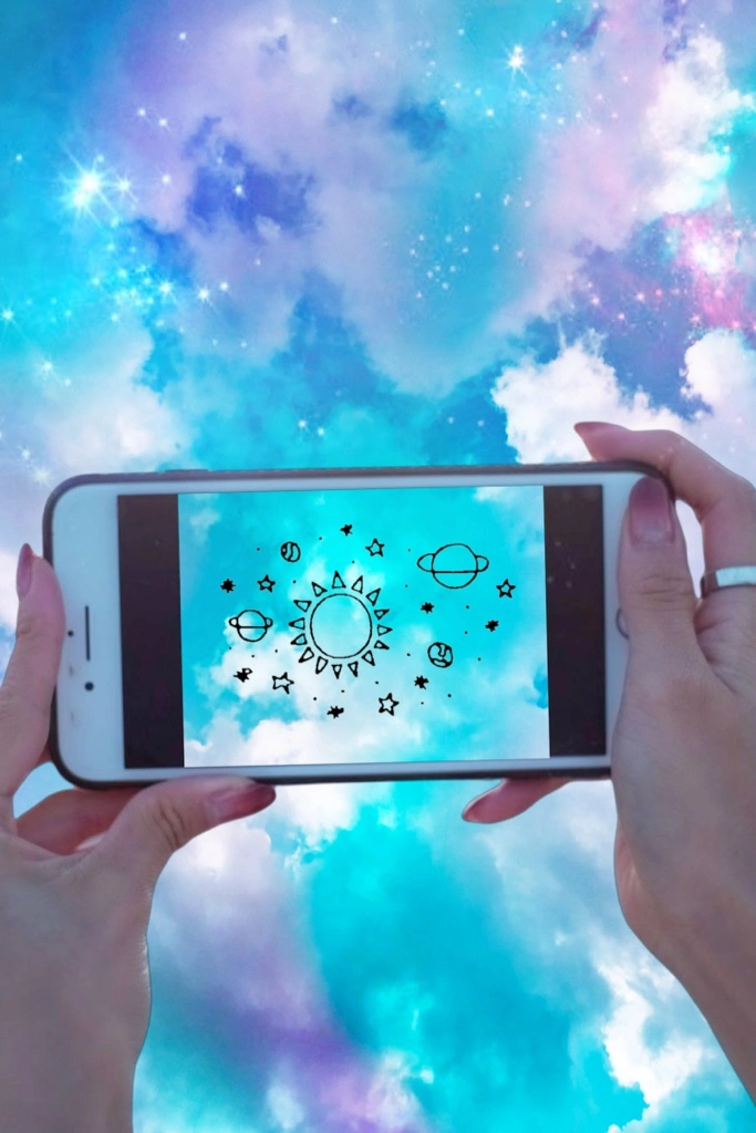 #freetoedit @mpink88 #glitter #sparkles #galaxy #sky #stars #clouds #phone #hands #space #planets #doodles #realistic #colorful #magical #photography #overlay #background #filters #replay  