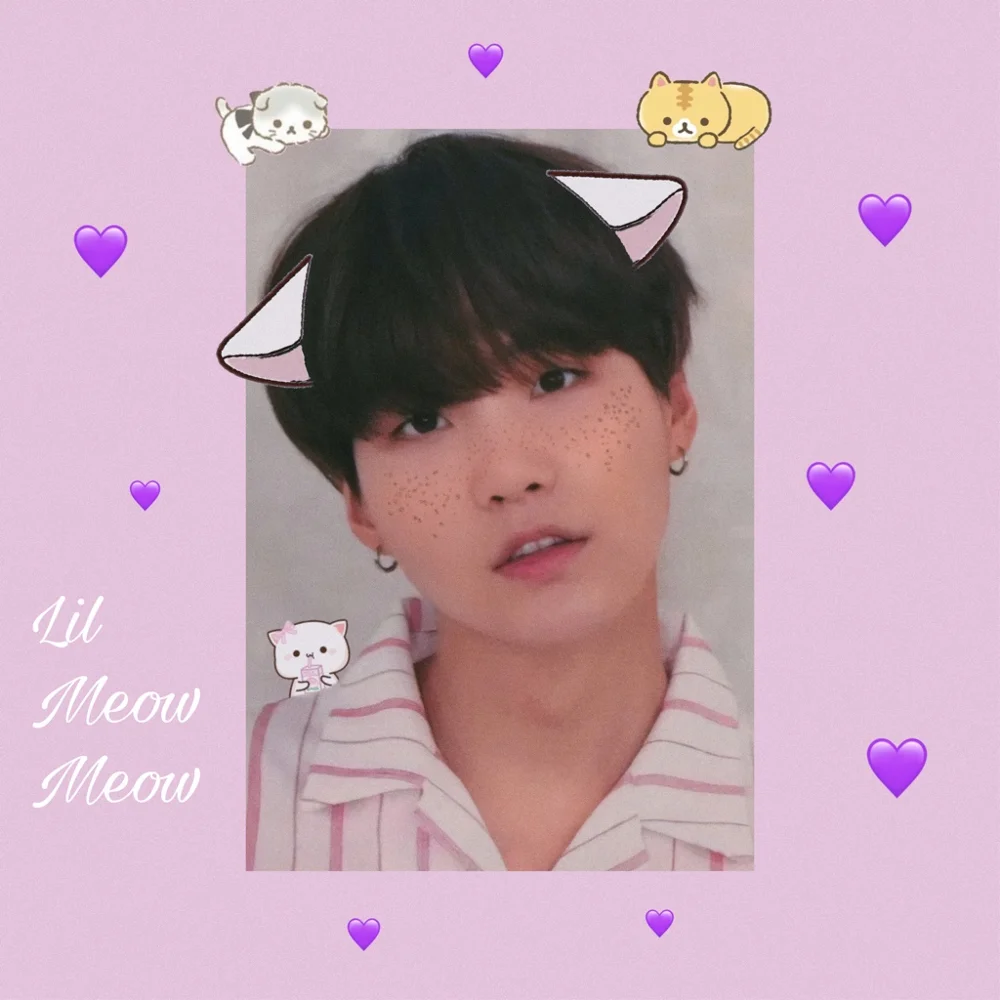 A cute lil meow meow 🐱💜
#suga #minyoongi #lilmeowmeow #bts  #freetoedit 
