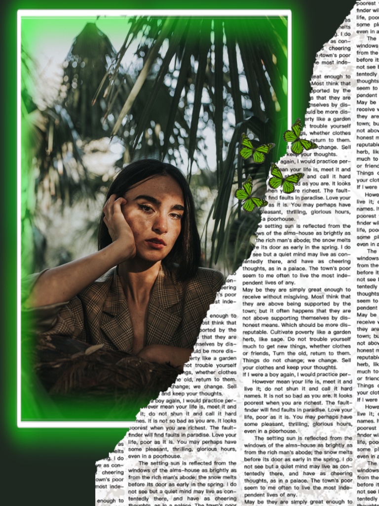 𝚂𝚘 𝚝𝚑𝚒𝚜 𝚖𝚊𝚢 𝚋𝚎 𝚊 𝚕𝚒𝚝𝚝𝚕𝚎 𝚠𝚎𝚒𝚛𝚍, 𝚋𝚞𝚝 𝙸 𝚑𝚘𝚙𝚎 𝚢𝚘𝚞 𝚕𝚒𝚔𝚎 𝚒𝚝!

𝚃𝚊𝚐𝚜:
#replay #green #neon #neongreen #tree #plants #butterfly #newspaper #portrait #lady 
𝙲𝚛𝚎𝚍𝚜: