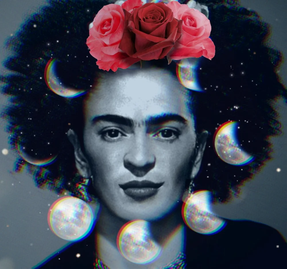 MOON CYCLES ▪️▪️▪️On a #fullmoon #fridakahlo #smiles 😁🖤✨ #replay edit #frida #unibrow_queen #freetoedit