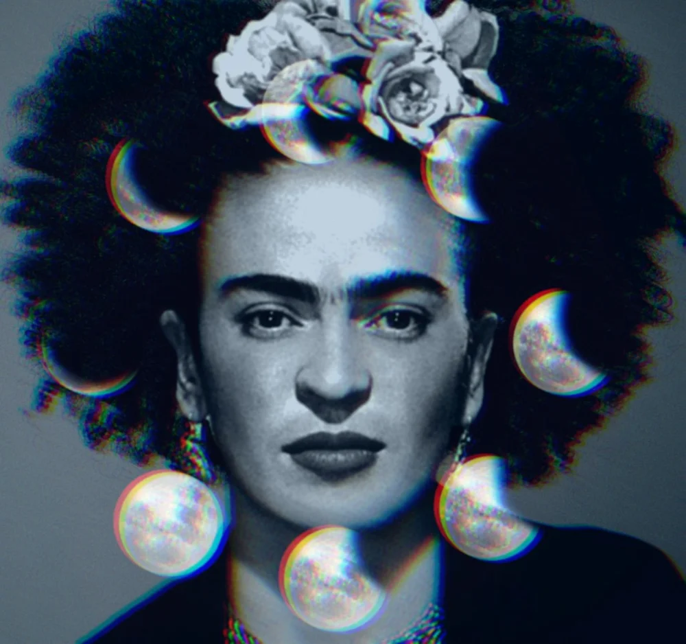 MOON CYCLES ▪️▪️▪️On a #fullmoon #fridakahlo #smiles 😁🖤✨ #replay edit #frida #unibrow_queen #freetoedit